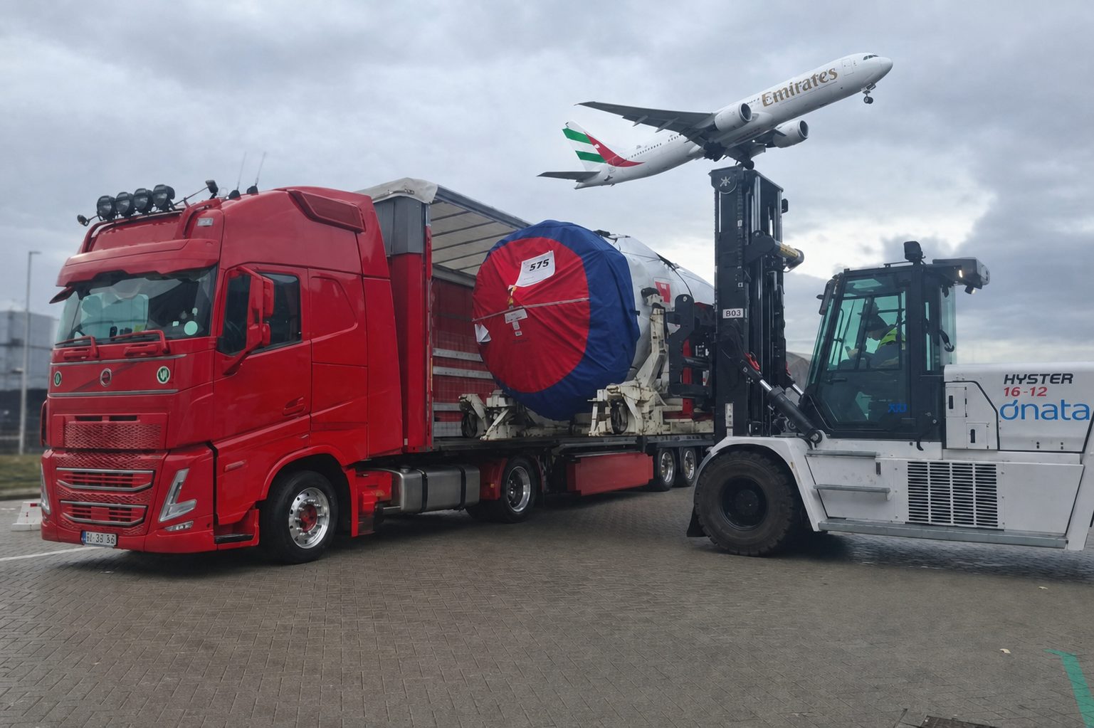 Aircraft engine on a specialist flatbed, coordinated by T S Europe