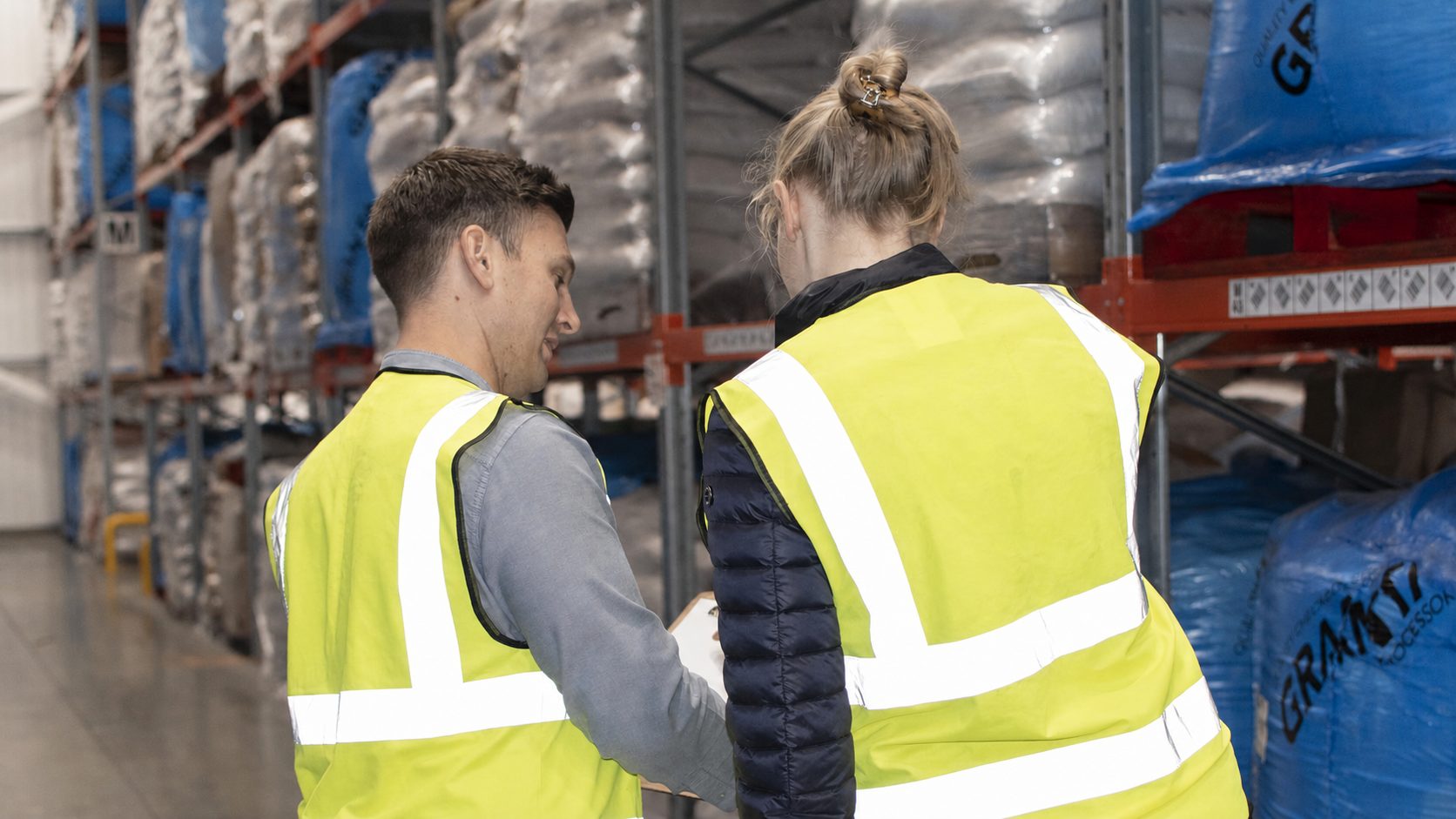 T S Europe team checking stock in the warehouse